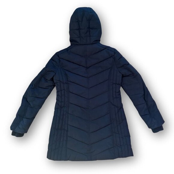 Tommy Hilfiger Black Puffer Jacket with Faux Fur Hood Size Medium - Picture 2 of 8